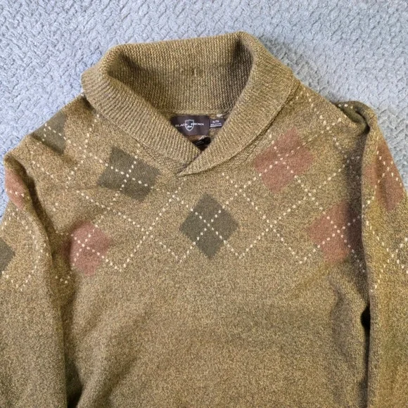 Black Brown 1826 Merino Wool Argyle Sweater Mens XLT XL Tall Shawl Collar Knit - Picture 2 of 7